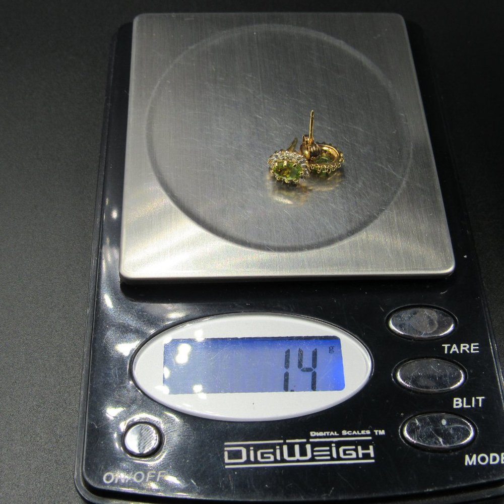 Sterling Silver Simple Oval Peridot Gold Plated Stud Earrings Vintage - Picture 7 of 7